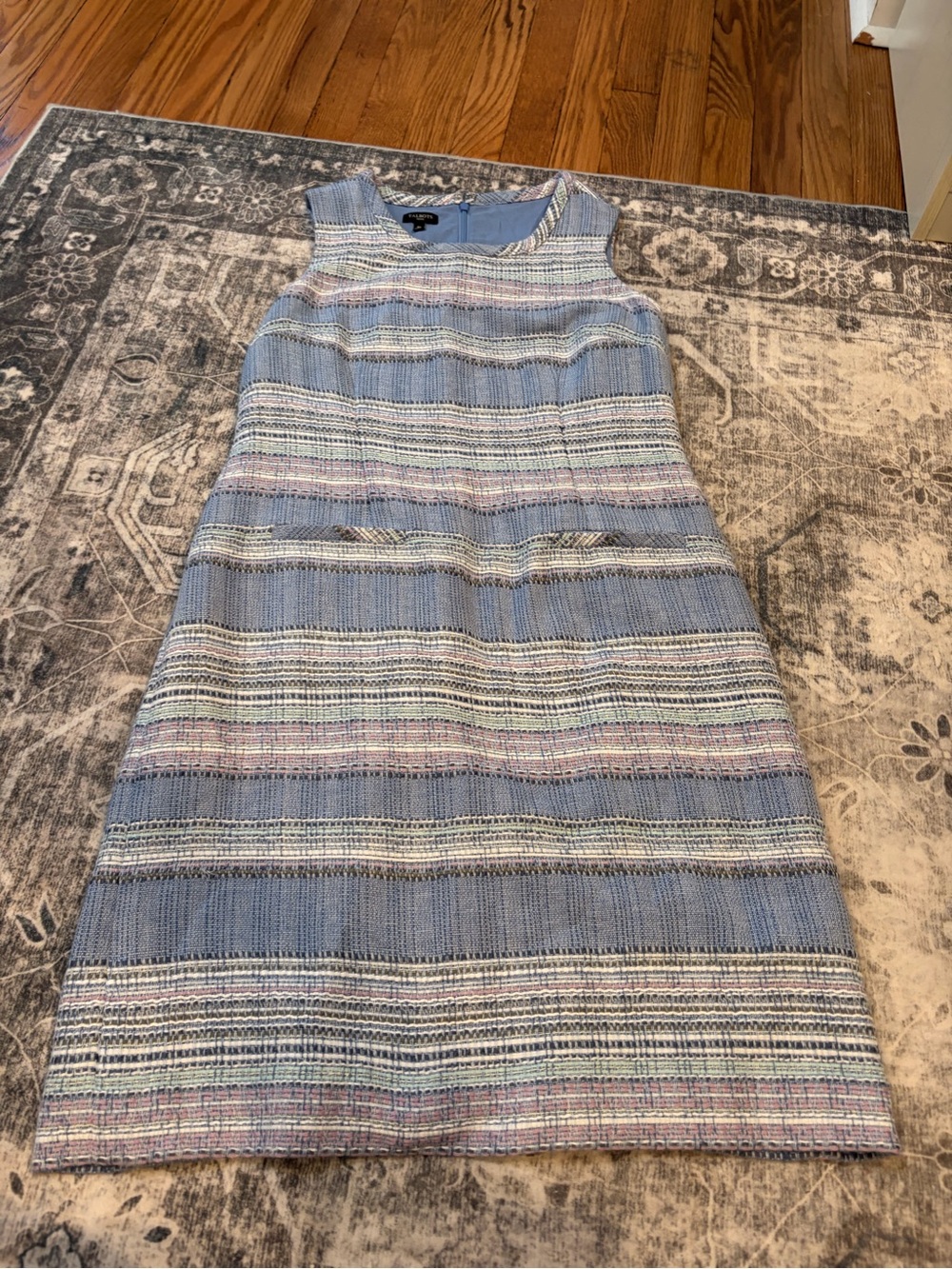 Talbots Light Blue Multicolor Striped Tweed Shift Dress